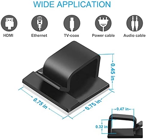 120 PCS Cable Clips, Adhesive Cord Clips for Wires on Wall, Strong Wire Clips Holders Cord Organizer for Cable Management, Christmas Lights, USB, Phone Charger, Cat 6, Car Dash Cam (Large, Black)