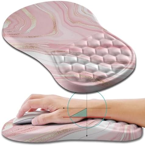 Hokafenle Ergonomic Mouse Pad Wrist Support, Wrist Rest Mousepad for Carpal Tunnel Pain Relief with Integrated Memory Foam Slope Massage Bulge (11.8x7.9 inch,Pink Fluid