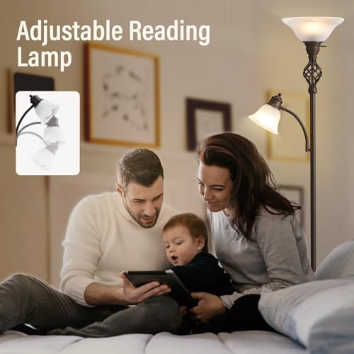 GyroVu Torchiere Floor Lamp for Living Room, LED Standing Reading Light