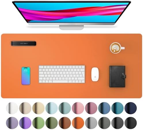 Aothia Leather Desk Pad Protector, Mouse Pad, Office Desk Mat, Non-Slip PU Leather Desk Blotter, Laptop Desk Pad, Waterproof Desk Writing Pad for Office and Home (31.5" x 15.7",Hermes Orange)
