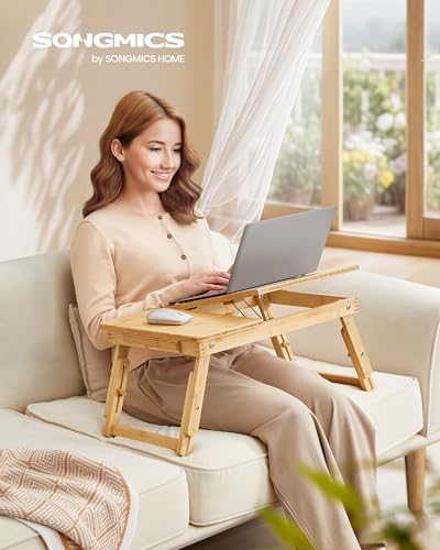 SONGMICS Bed Laptop Desk, Folding Bed Table Adjustable Angle and Height