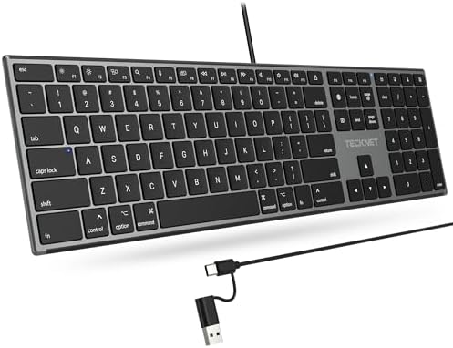 TECKNET Wired Keyboard for Mac, USB & Type-C Dual Interface, Silent Click
