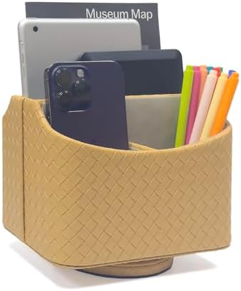 UnionBasic Rotating Desk Organizer, 360 Desk Spinning Caddy, Desktop TV Guide/Mail/Media/Remote Controller Holder Organizer, Woven Apricot