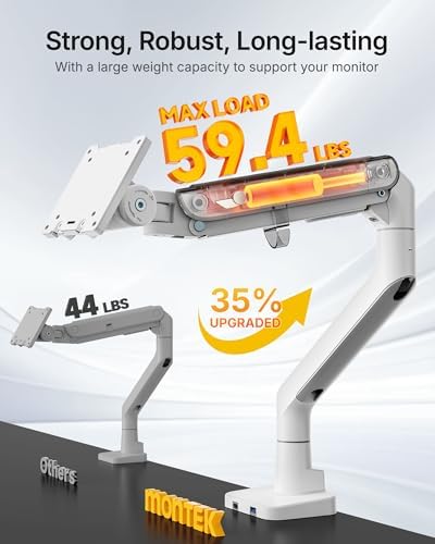 monTEK Heavy Duty Monitor Arm, 17-57" Ultrawide, Gas Spring, with USB，White