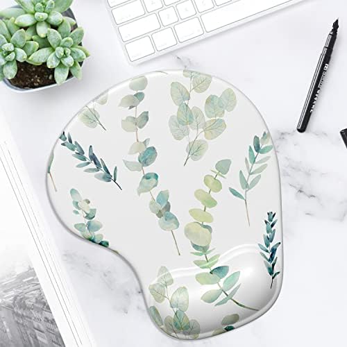 ITNRSIIET Ergonomic Mouse Pad with Gel Wrist Support Wrist Rest Smooth Surface Non-Slip PU Base Comfortable Office Supplies Pain Relief, 9.5 x 8 inches, Eucalyptus Branches