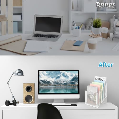 LEKETREE File Organizer for Desk, Desk Organizer with 5-Section Vertical File Rack, File Folder Organizer, Desk Accessories & Workspace Organizers(White)