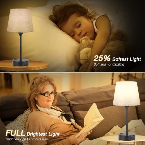 Grey Bedside Lamps Set 2 for Bedroom - Dimmable Touch, USB C+A, AC Outlet