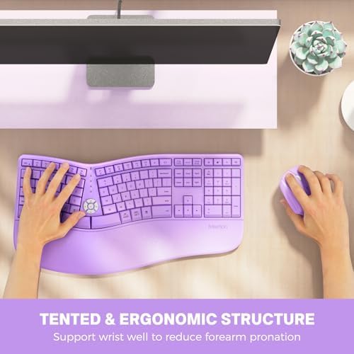 MEETION Ergonomic Keyboard Mouse Combo, Split Design Vertical Mouse, Purple