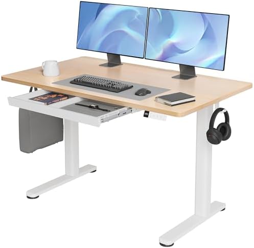 Claiks Electric Standing Desk with Drawers 48 x 24 Inch Natural
