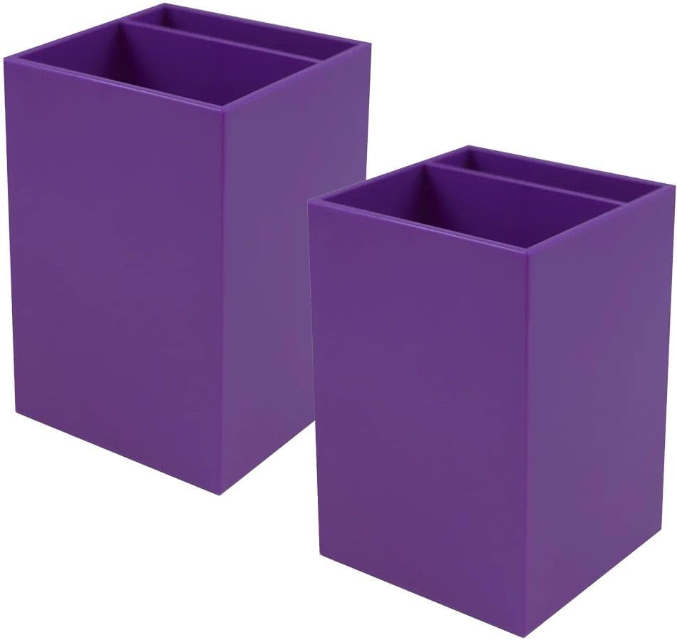 JAM PAPER Plastic Pen Holders - Purple Desktop Pencil Cups - 2/Pack