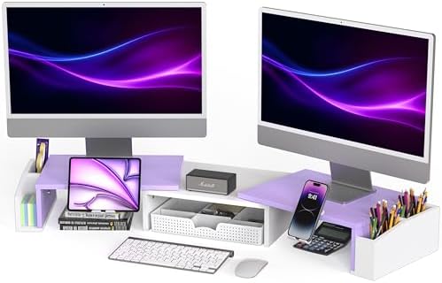 Simple Houseware Desk Dual Monitor Stand Riser with Drawer, Purple