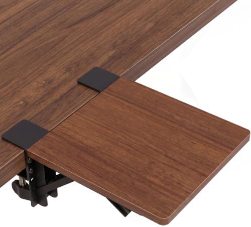 BONTEC Ergonomic Desk Extender Tray, 9.5"x9.1" Table Mount Arm Wrist Rest Shelf, 90° Foldable Elbow Support, Clamp on Computer Arm Rest for Desk, Office & Home Use, Durable & Easy to Install, Walnut
