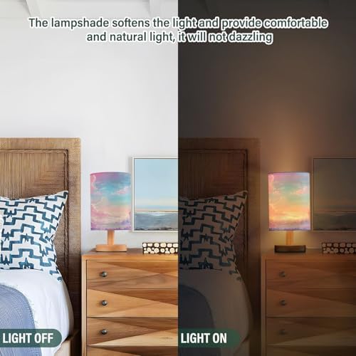 Bedside Lamp Princess Castle Pink Sky Table Lamp for Bedroom LED Nightstand Lamp Shade USB Ports Wood Base for Living Room Dorm Office