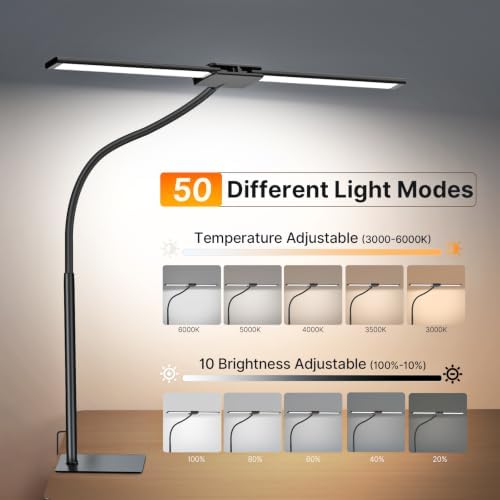 Syrinx LED Desk Lamp for Home Office, 18W 2000LM Dimmable Light, Black
