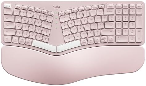 Nulea RT05 Wireless Ergonomic Keyboard, Split Keyboard with Wrist Rest, USB-C Charging, 7-Color Backlight, Natural Typing, Bluetooth and USB Connectivity, Compatible with Windows/Mac(Pink)