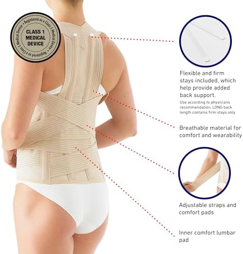 Neo-G Dorsolumbar Support Brace - Back Support For Early Kyphosis, Rounded Shoulders, Posture Correction, Muscular Aches, Lumbar Support - Adjustable - Class 1 Medical Device - Large - Tan