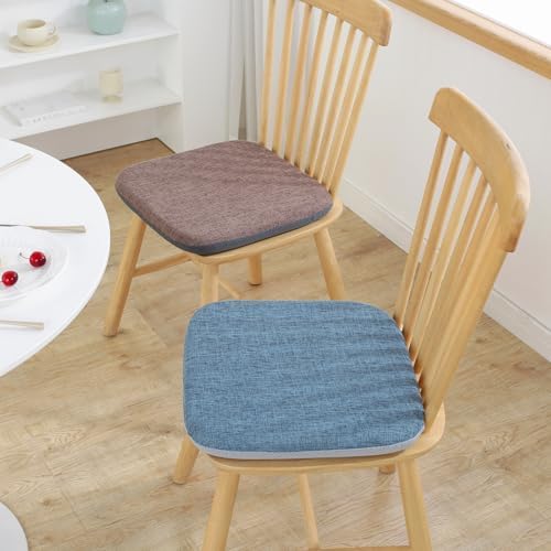 High Resilience Memory Foam Chair Cushion 15"x15"x2" Set of 2 Square Chair Pads and Washable Cover Non Slip Seat Cushions for Indoor Dining Room Kitchen and Office Chairs (Coffee,15"x15")