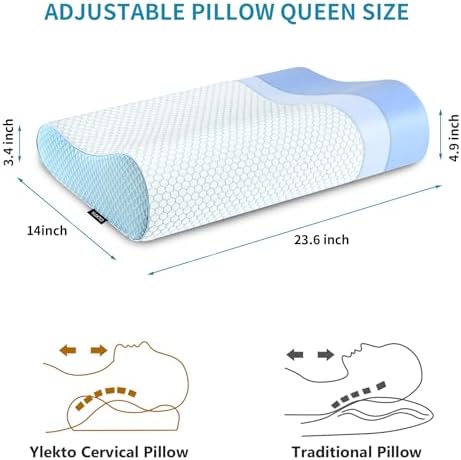 Memory Foam Pillows , Neck Pillow Queen Size Bed for Sleeping , Ergonomic Cervical Support Side Back Stomach Sleeper , Orthopedic Contour and Shoulder Pain