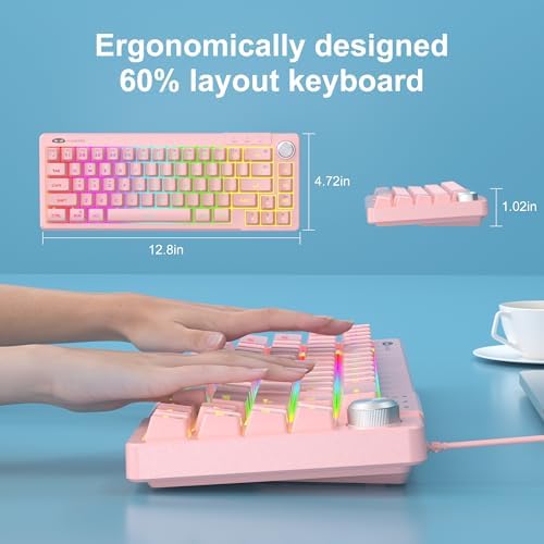 MageGee Mini 60% Gaming Keyboard, RGB Backlit Ultra-Compact Keyboard, TS68 Ergonomic Waterproof Mechanical Feeling Office Computer Keyboards for PC, MAC, PS4, Xbox ONE Gamer