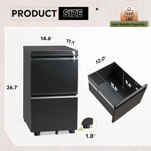 DEVAISE 2 Drawer Mobile File Cabinet, Fully Assembled
