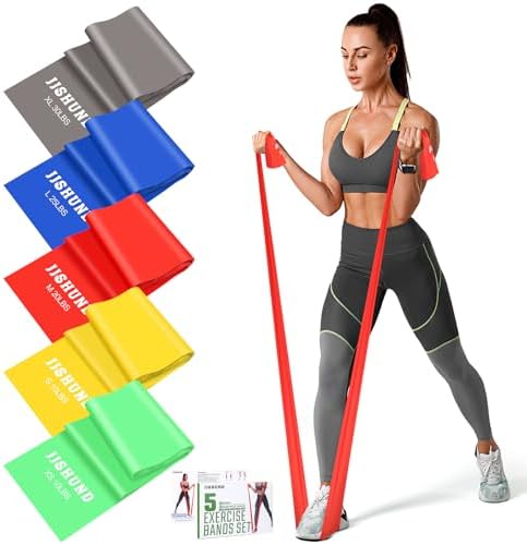 5 Pcs Resistance Bands, Professional Exercise Bands Elastic Stretch Bands for Fitness Yoga Pilates Stretching Strength Training, Workout Bands for Women and Men Home Gym