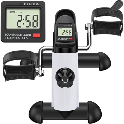 TABEKE Under Desk Bike Pedal Exerciser - Mini Exercise Bike for Arm/Leg Exercise, Pedal Exerciser for Seniors with LCD Display 26514(White)