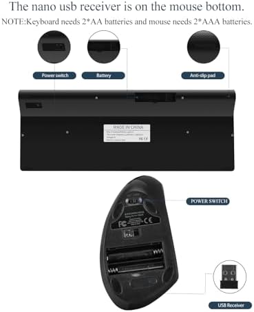 2.4GHz Wireless Vertical Ergonomic Mouse and Keyboard Combo Ultra-Thin Portable Size for PC Desktop Computer Laptop Mac Tablet
