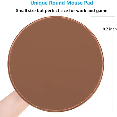 Dapesuom Round Mouse Pad, 8.7 x 8.7 Inch Premium-Textured Washable Non-Slip Rubber Base Cute Small Mouse Mat with Stitched Edge for Men Women Wireless Computer Laptop Gaming Desk Accessories, Brown