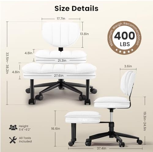 Cross Legged Office Chair, Ergonomic Cloud Criss Cross Desk Chair, Meditation Chair with Wheels, Height Adjustable Seat for ADHD, Wide Kneeling Chair with Back Support, Corduroy Fabric