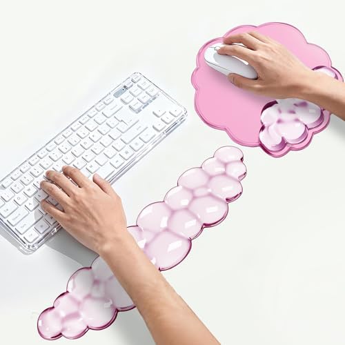 Keyboard Wrist Rest Set — Ergonomic Cloud Wrist Rest Keyboard and Mouse Pad, Non-Slip Desk Accessories for Office and Home（Pink）