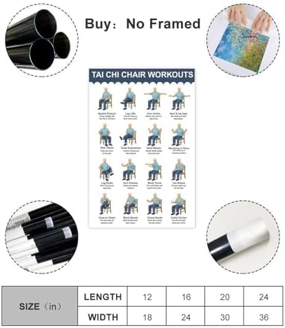 Tai Chi Chair Workouts Tai Chi Exercise Chart Gentle Exercise Plan Workout Plan Canvas Poster Wall Art for Living Room Bedroom Decor Unframe 20x30inch