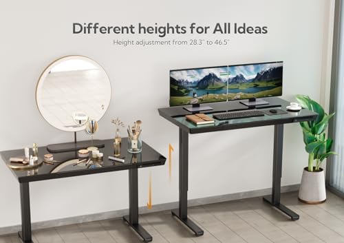 Claiks Small Glass Standing Desk with Drawers & USB Ports 32x19 Black