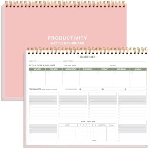 Weekly Productivity Dashboard - 8.5" x 11" Dashboard Desk Notepad Has 6 Focus Areas to List Tasks for Goals, Projects, Clients, Academic or Meal-Organize Your Daily Work Efficiently, 54 Weeks, Light Pink