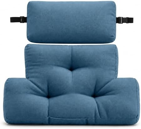 2 Piece Neck Pillow and Lumbar Support Back Cushion Set for Recliner, Blue