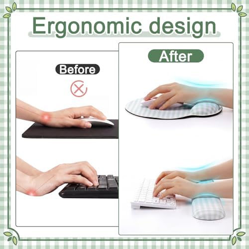 Tellegloww 3 Pcs Wrist Rest Set for Mouse Pad Keyboard, Green