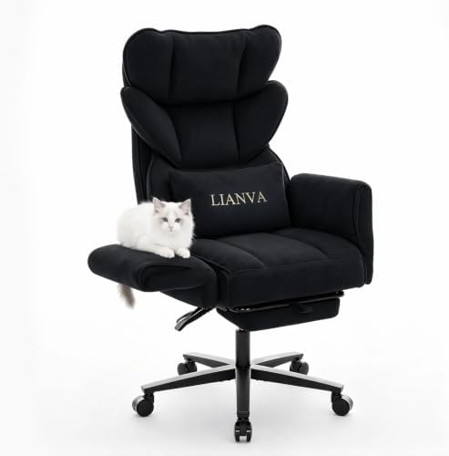 Big and Tall Office Chair, Reclining Executive Desk Chair, Cross Legged Ergonomic High Back Computer Gaming Chair with Flip Armrests Lumbar Support Footrest, Black Vanity Chair