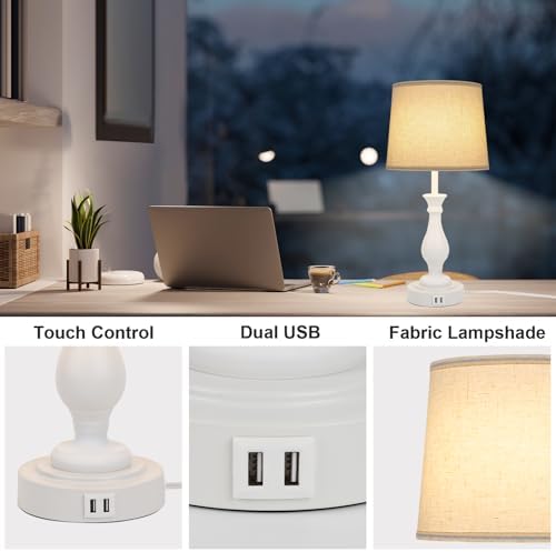 LALISU Farmhouse Table Lamp Touch Control 3-Way Table Lamp with USB Charge