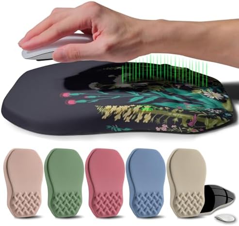 Ergonomic Raised Mouse Pad Wrist Support with Bilateral Slope Memory Foam Mousepad for Wrist Rest and Carpal Tunnel Pain Relief 11.8x7.9〃Midnight Flowers