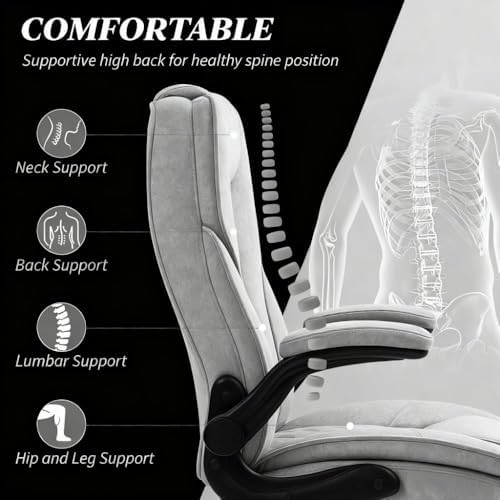 Velvet Home Office Desk Chair, High Back Executive Swivel Chair, Gray