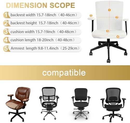 4 Pcs Office Chair Covers Pads Set, Square High Back, Cream, Lamb Fleece