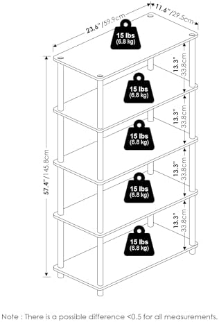 Furinno TURN-N-TUBE Storage Shelves, 5-Tier Book Shelf, Corner Shelf, Toolless Open Shelves, for Organization and Storage, Living Room, Garage, Home Office, Columbia Walnut
