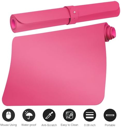 ‎Boutilon Leather Desk Pad Protector,Non-Slip Mouse Pad,Laptop Desk Pad,Office Mouse Mat,Waterproof Leather Desk Blotter,Desk Writing Pad for Office and Home (M-Rose Pink,30"x14")