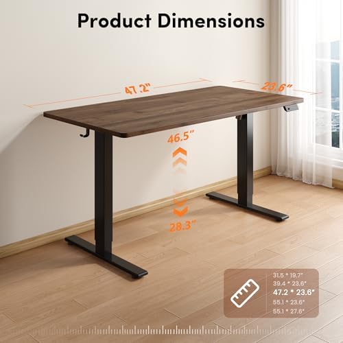 FEZIBO One-Piece Standing Desk, 48"x24" Seamless Tabletop Electric Height Adjustable for Home Office, Study Rooms & Multi-Device Workstations, Black Walnut