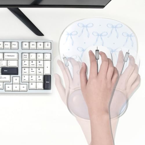 Blue Bow Mouse Pad with Gel Wrist Rest Support - Ergonomic Cooling Mousepad