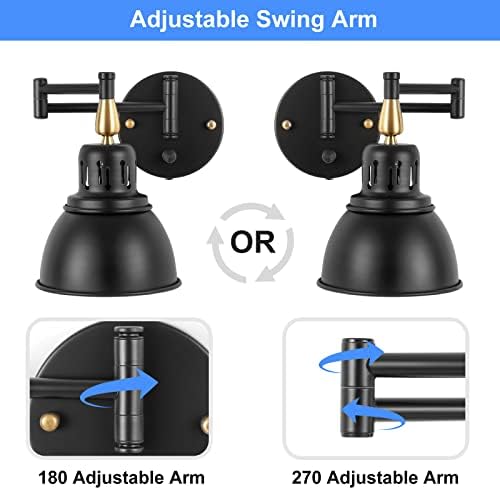 TRLIFE Dimmable Swing Arm Wall Lights with Plug in Cord Wall Mounted Light Industrial Wall Sconce , E26 Base, UL Listed(1 Pack)