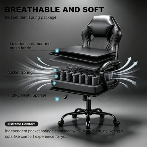 3 IN 1 Gaming Office Study Chair, Breathable Mesh Back Computer Desk Chair
