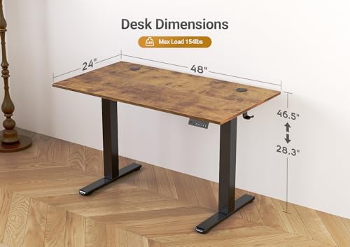 Seang Electric Standing Desk Adjustable Height, 48 x 24 Inch Sit Stand Desk with T-Shaped Frame, 3 Memory Presets & Cable Management for Home Office Computer Workstation, Black Frame/Rustic Brown Top