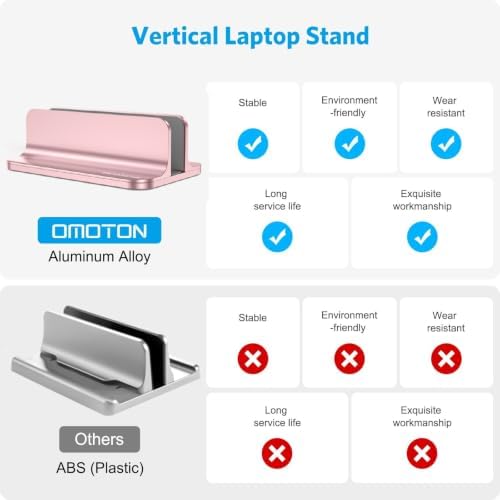 OMOTON Vertical Laptop Stand Holder, Adjustable Dock for MacBook, Rose Gold