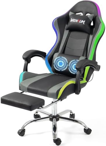 RGB Gaming Chair with Massage, Black/Grey