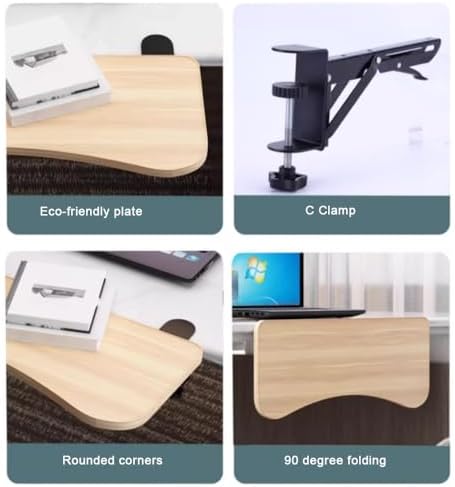 Foldable Desk Extender Tray - Adjustable Computer Arm Rest Shelf, Curved Keyboard Extension Platform, Elbow Support with C Clamp (White, 20x10in) for Enhanced Comfort and Prod